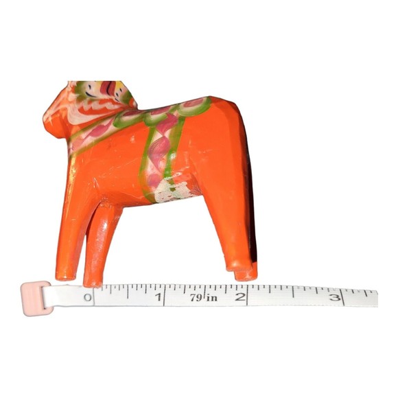 Vintage Orange Dala Miniature Horse Swedish Folk Art Hand Painted Dollhouse - Picture 6 of 9